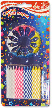 Свечи для торта Fiesta витые Полоска, с подставками (24 шт.) (арт.E24)